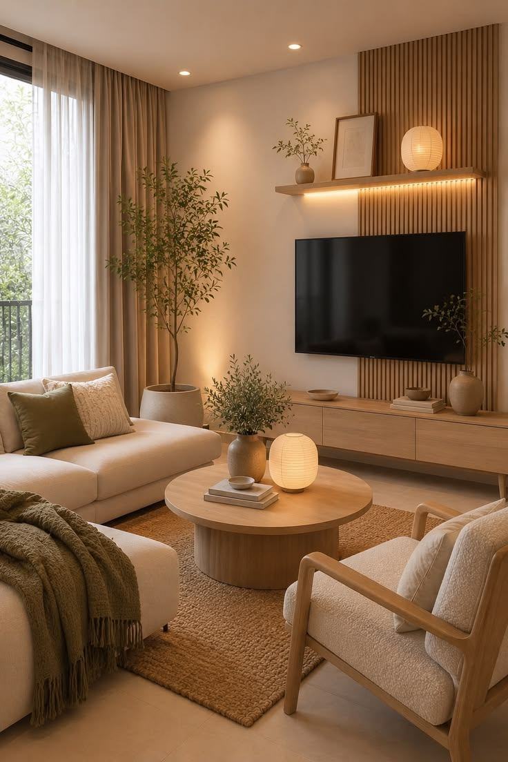 Lounge, tecido bruto e madeira escura, acabamento CEREJE